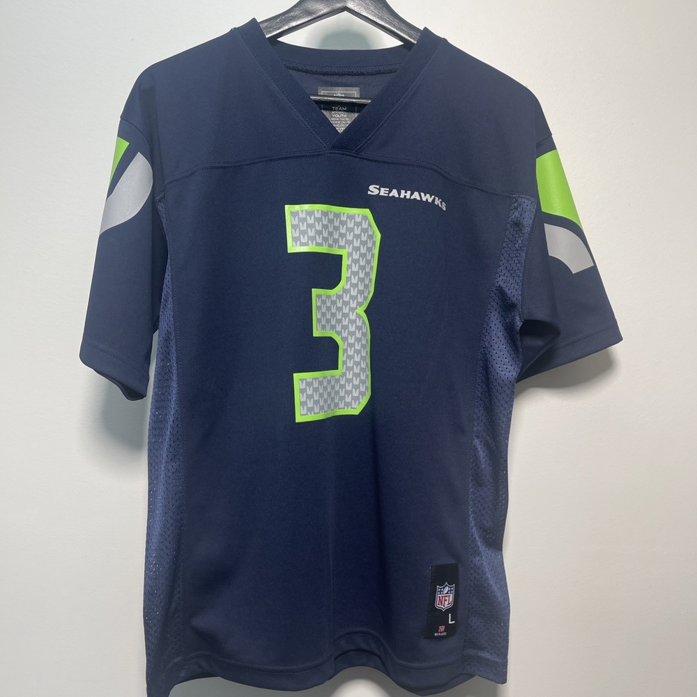 NFL Seahawks #3 Wilson Navy Jersey team Apparel Youth Large (14/16) Mesh Sides